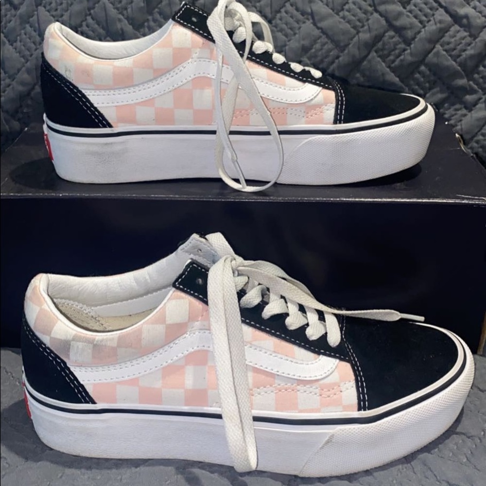 Pink Checkered Platform Vans